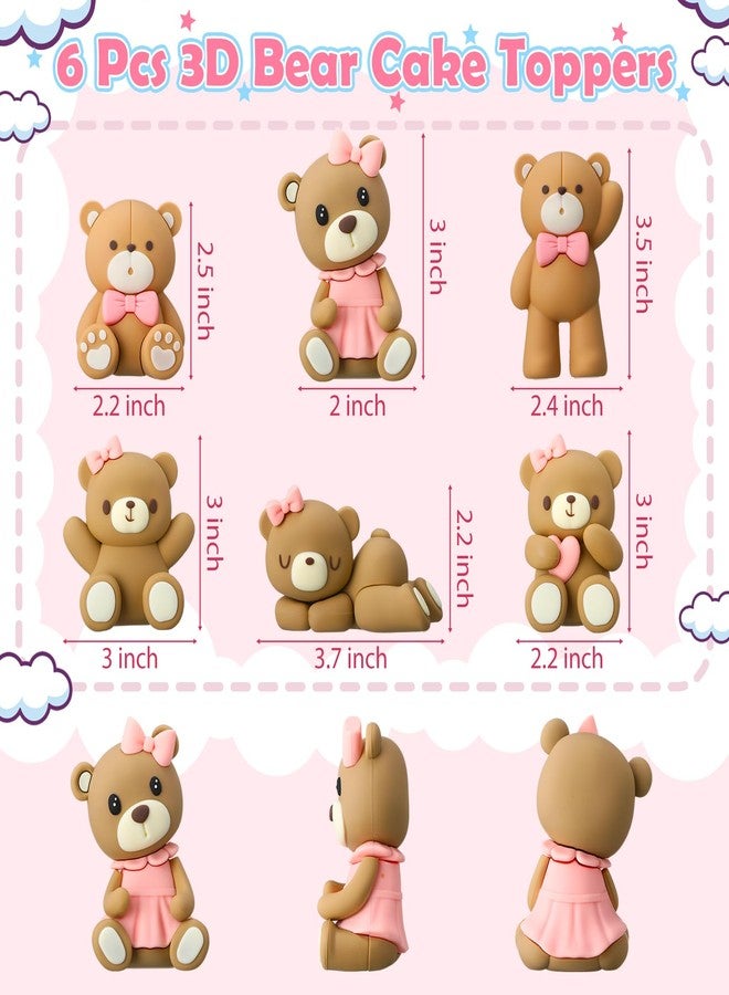 Silipull 6 Pcs 3D Bear Cake Toppers Bear Cake Decorations Baby Shower Party Favors Home Ornaments for Baby Shower Birthday Party Cake Supplies Boys Girl Gifts(Pink) - Image 2